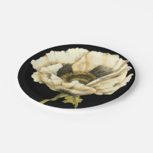 Assiettes En Carton Fleur de pavot à crème sur Arrière - plan noir