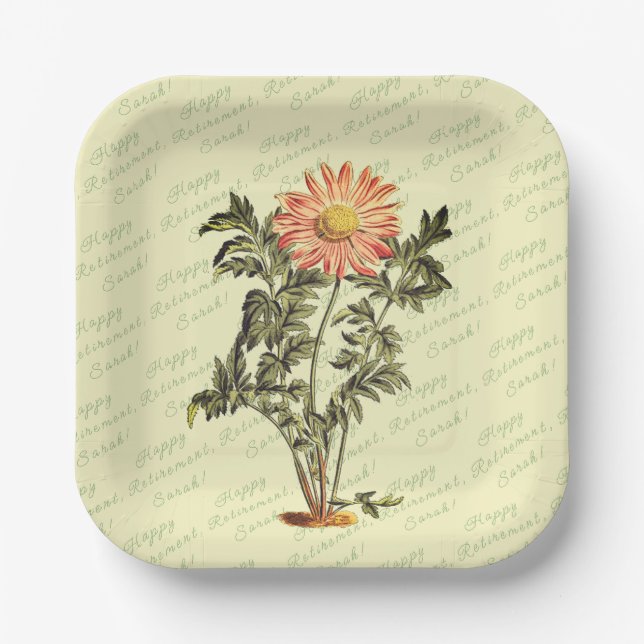 Assiettes En Carton Fleur de retraite heureuse personnalisée (Recto)