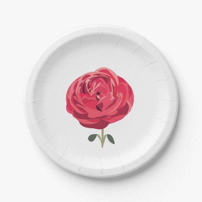 Assiettes En Carton Fleur de rose rouge Fleur rose rouge Fête (Devant)