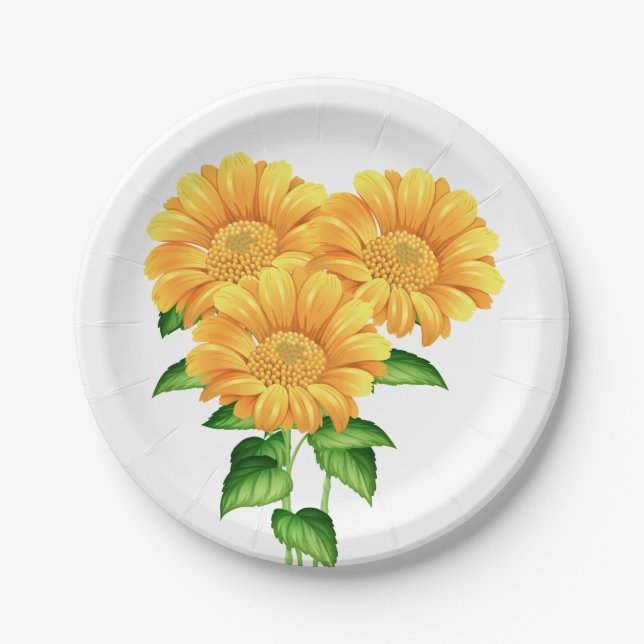Assiettes En Carton Fleur de tournesol Floral Mariage d'été Jaune (Devant)