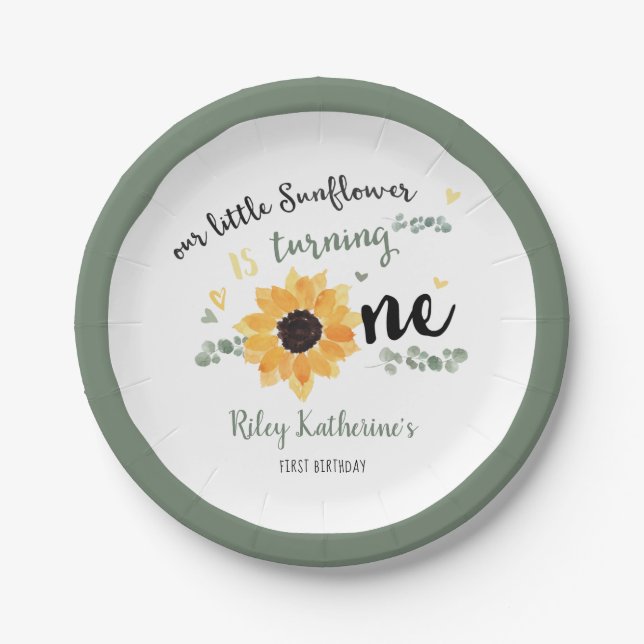 Assiettes En Carton Fleur de tournesol premier anniversaire Floral (Devant)