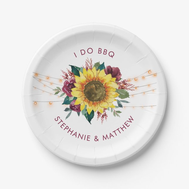 Assiettes En Carton Fleur de tournesol rustique Lumières Fiançailles I (Devant)