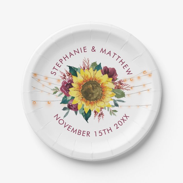 Assiettes En Carton Fleur de tournesol rustique Mariage (Devant)