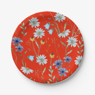 Assiettes En Carton Fleur d'été rouge brillant