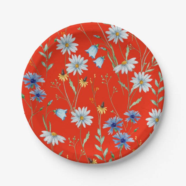 Assiettes En Carton Fleur d'été rouge brillant (Devant)