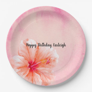 Assiettes En Carton Fleur d'Hibiscus Rose Pêche