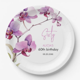 Assiettes En Carton Fleur d'orchidées pourpres 60e anniversaire