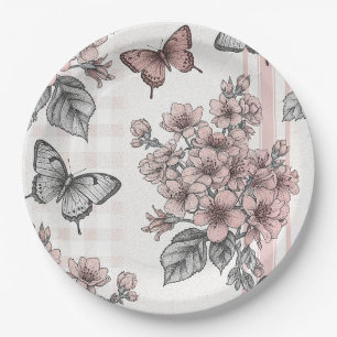 Assiettes En Carton Fleur Élégante de Papillon (1)