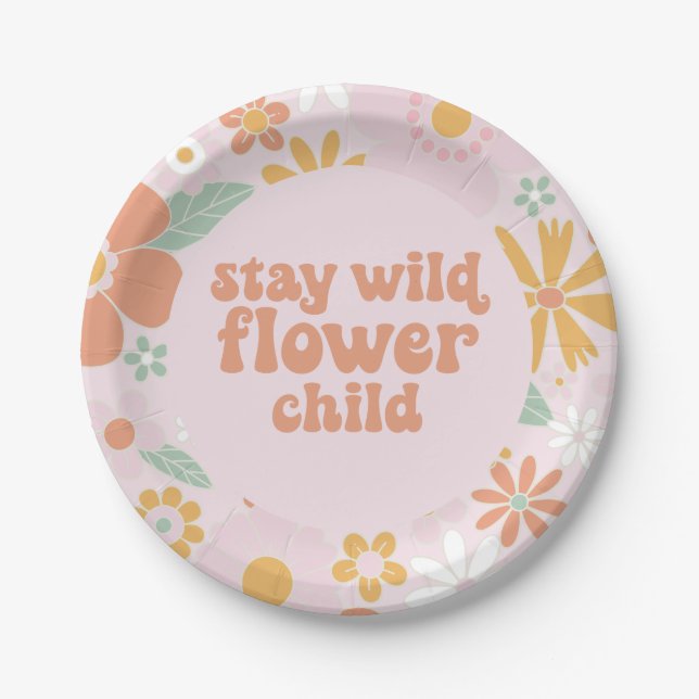 Assiettes En Carton Fleur Enfant Rétro Floral Plaque de papier d'anniv (Devant)
