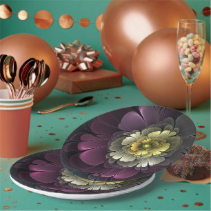 Assiettes En Carton Fleur fractale grise abstraite moderne pourpre kak