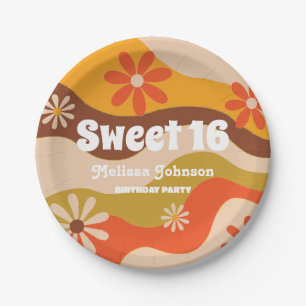 Assiettes En Carton Fleur hippie Super rétro Sweet 16