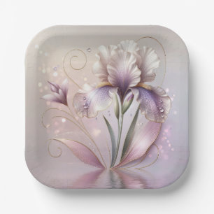Assiettes En Carton Fleur Iris Avec Étapes Or