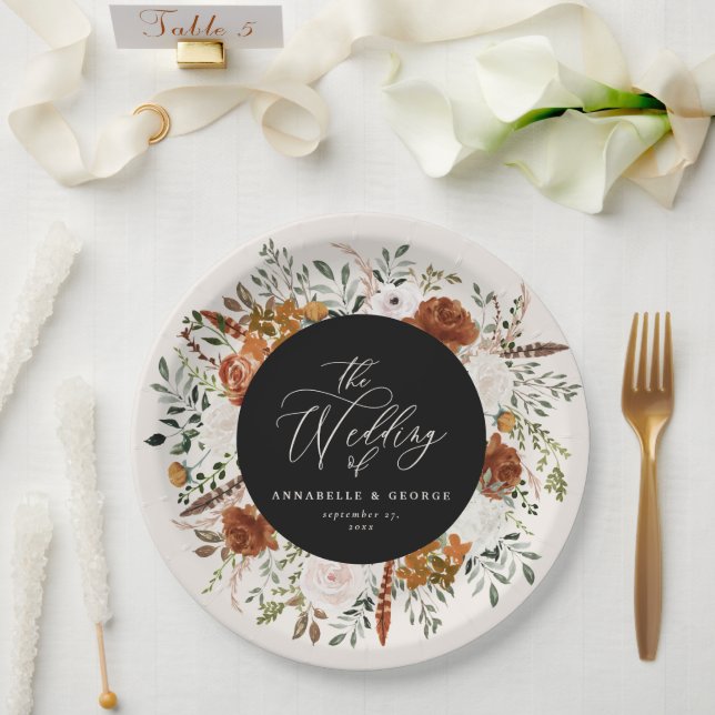 Assiettes En Carton Fleur noire rustique élégant mariage moderne (Mariage)
