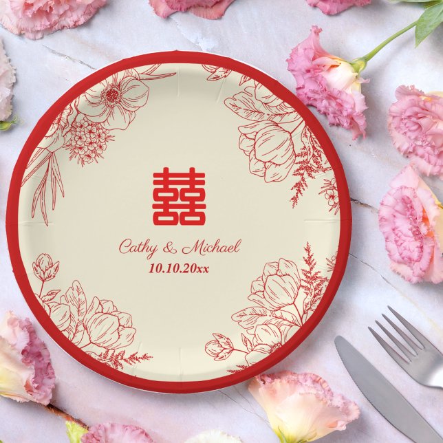 Assiettes En Carton Fleur orientale mariage rouge (Créateur téléchargé)