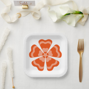 Assiettes En Carton Fleur Rétro Orange Stylisée