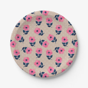 Assiettes En Carton Fleur rose Pois Design