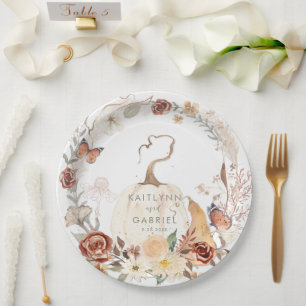 Assiettes En Carton Fleur sauvage Automne Floral Citrouille Aquarelle