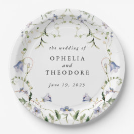 Assiettes En Carton Fleur sauvage bleu aquarelle Mariage Monogramme