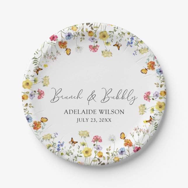 Assiettes En Carton Fleur sauvage Boho Botanical Brunch & Bubbly Douch (Devant)