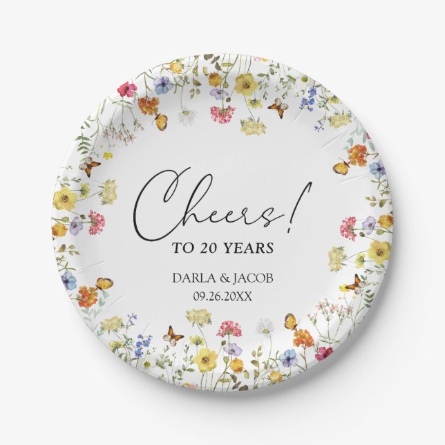 Assiettes En Carton Fleur sauvage Boho Floral Cheers Mariage Anniversa (Devant)