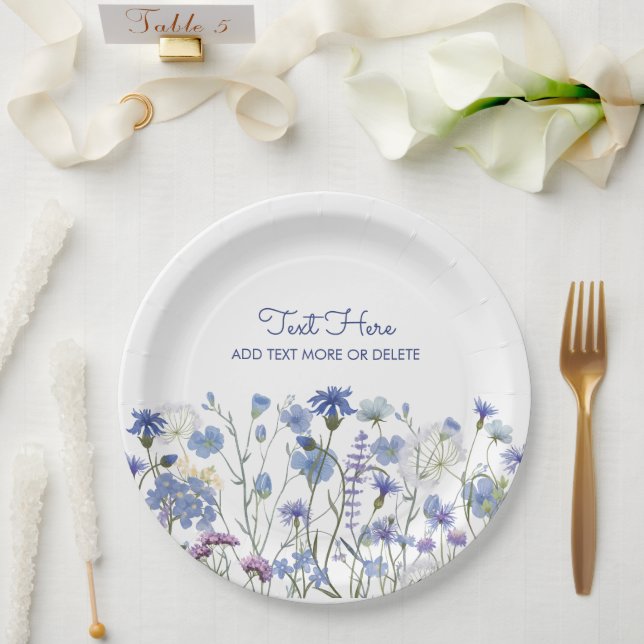 Assiettes En Carton Fleur sauvage d'aquarelle bleu Meadow (Mariage)