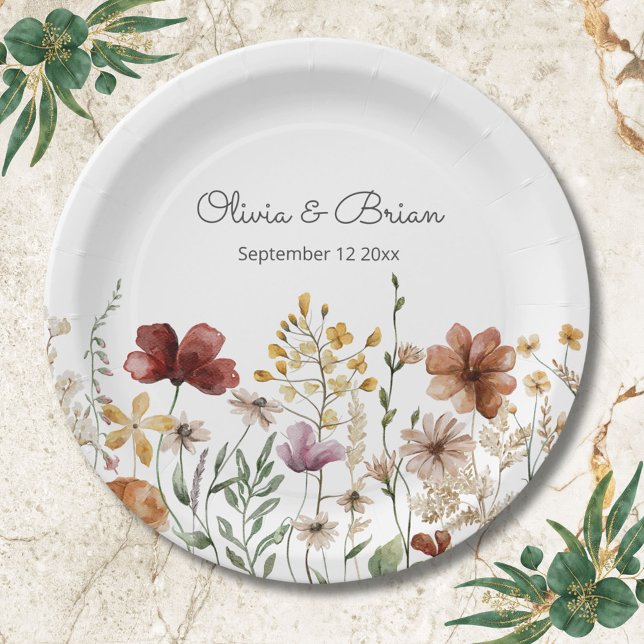 Assiettes En Carton Fleur sauvage d'aquarelle personnalisé Joli floral (Close up)