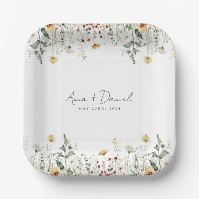 Assiettes En Carton Fleur sauvage d'été Mariage de terrain (Recto)