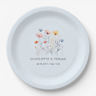 Assiettes En Carton Fleur sauvage frais   Mariage bleu