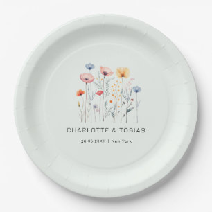 Assiettes En Carton Fleur sauvage frais   Mariage vert clair