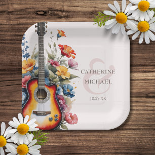 Assiettes En Carton Fleur sauvage guitare Ampersand Mariage musical