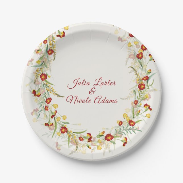 Assiettes En Carton Fleur sauvage Jaune Marigold Mariage de feuillage (Devant)