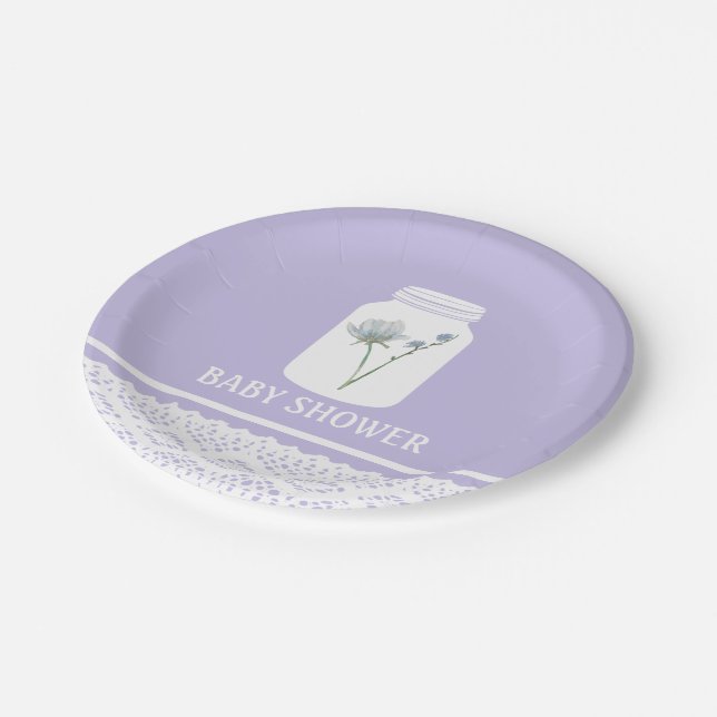Assiettes En Carton Fleur sauvage Mason Jar et Baby shower dentelle (Angle)