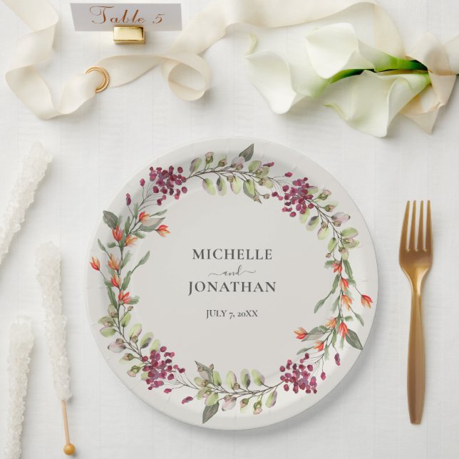 Assiettes En Carton Fleur sauvage Meadow Ecru Mariage (Mariage)
