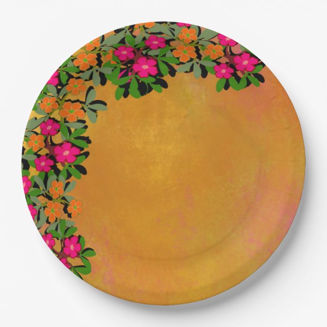 Assiettes En Carton Fleur sauvage rose et orange (Devant)