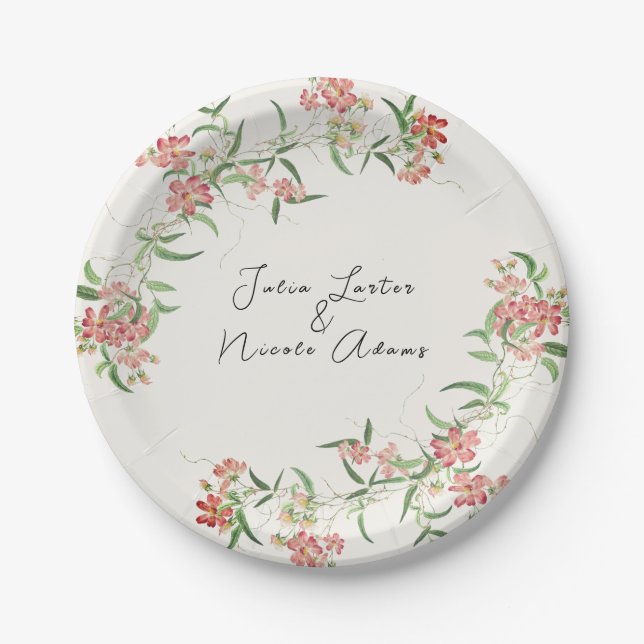 Assiettes En Carton Fleur sauvage rose Rose Spring Garland Mariage (Devant)