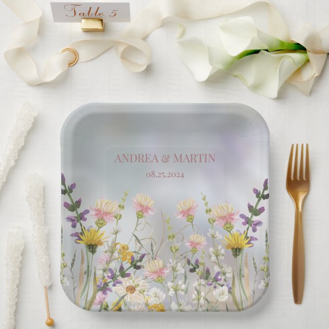 Assiettes En Carton Fleur sauvage rustique Boho Garden Mariage (Mariage)