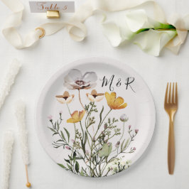 Assiettes En Carton Fleur sauvage séché par un monogramme personnalisé