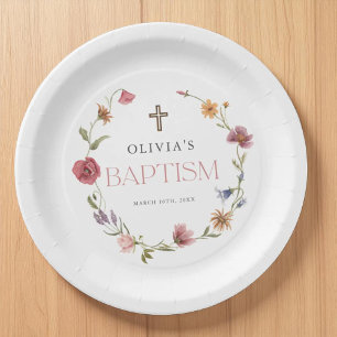 Assiettes En Carton Fleur sauvage Spring Floral Girl Baptism Party