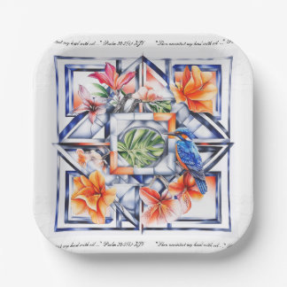 Assiettes En Carton Fleur tropicale, botanique avec oiseau