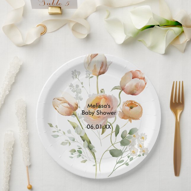 Assiettes En Carton Fleur Tulipe de Pêche Personnaliser Plaques Papier (Créateur téléchargé)