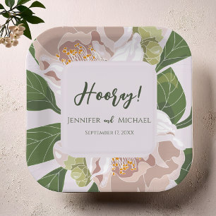 Assiettes En Carton Fleur verdoyante et mariage élégant