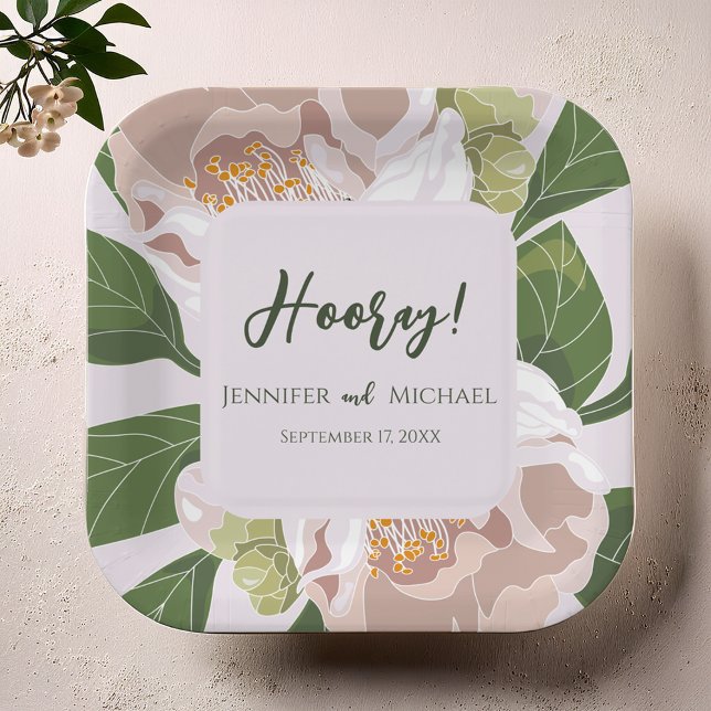 Assiettes En Carton Fleur verdoyante et mariage élégant (Lush Flower and Greenery Elegant Wedding Paper Plates)