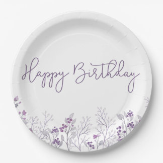 Assiettes En Carton Fleur violette Joyeuses Plaques de papier d'annive