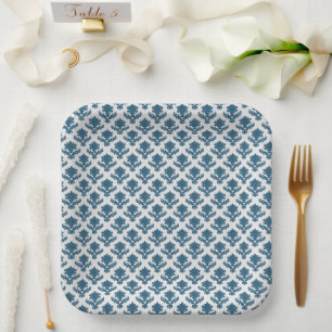 Assiettes En Carton Fleurages français bleu et blanc