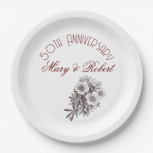 Assiettes En Carton Fleurit 50e anniversaire - personnalisé