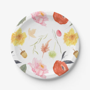 Assiettes En Carton Fleurs à l'aquarelle