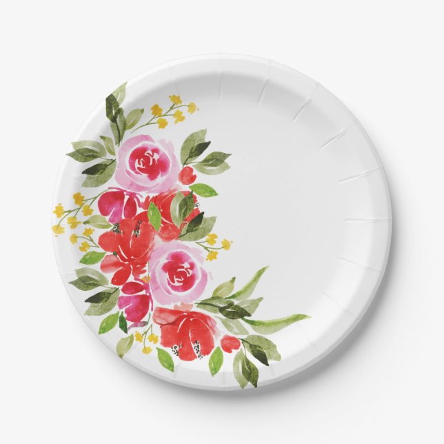 Assiettes En Carton Fleurs à l'aquarelle (Devant)
