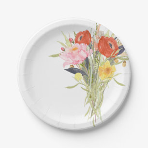 Assiettes En Carton Fleurs à l'aquarelle