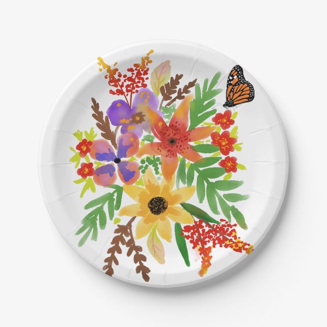 Assiettes En Carton Fleurs aquarelles 02 Plaques papier personnalisées (Devant)