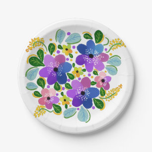 Assiettes En Carton Fleurs aquarelles 03 Plaques papier personnalisées
